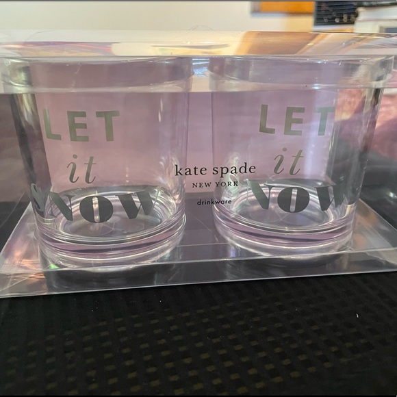 Kate Spade of 2 Winter Holiday “LET IT SNOW” Drinkware glasses New in box NWT - Picture 2 of 10